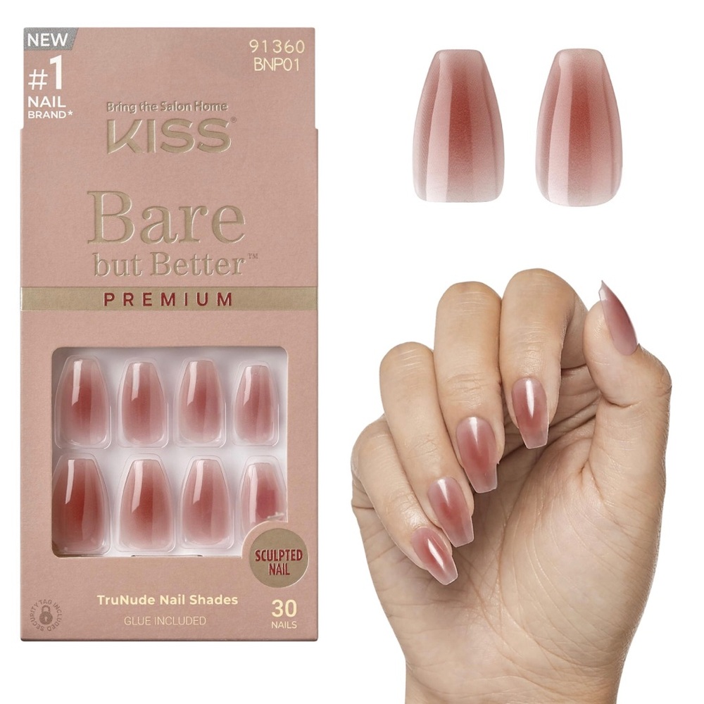 BNIB Kiss Bare but Better TruNude Sculpted Press-On Nails - Nude Pink Shade